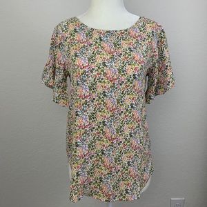 LOFT Floral Ruffle Sleeve Top